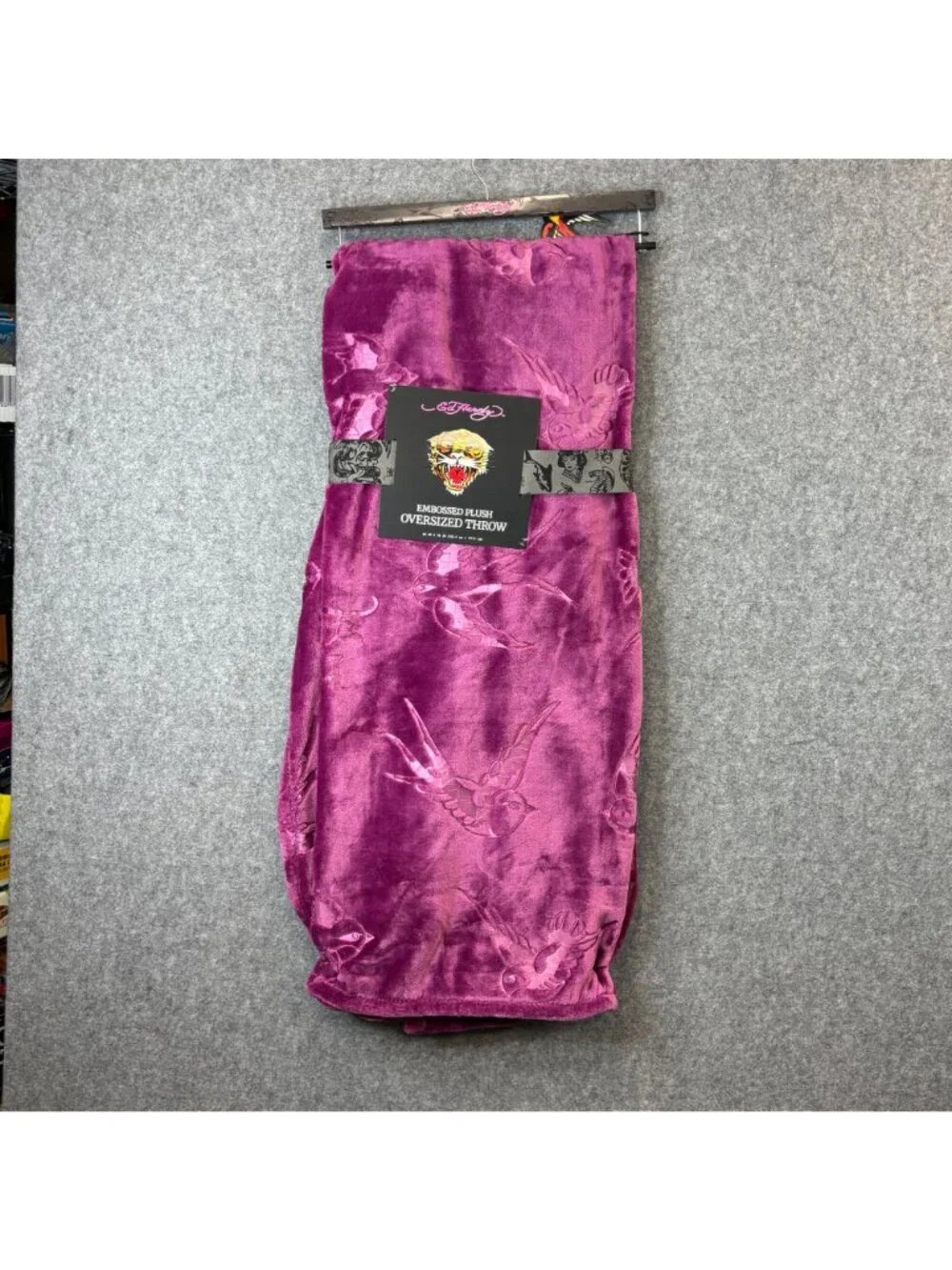 Ed Hardy Embossed Plush Oversized Throw Purple 60 x 70 Blanket Soft Cozy - NEW